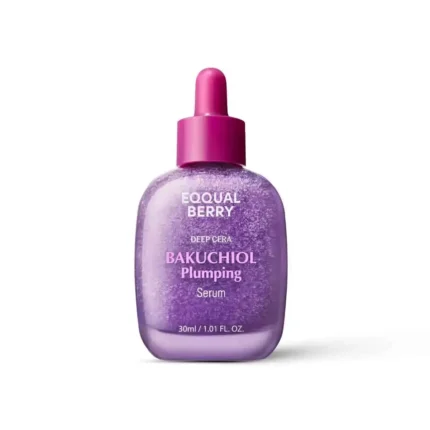 Eqqualberry Bakuchiol Plumping Serum hydrates and firms skin naturally, reducing fine lines with gentle plant-based retinol alternative for glow.